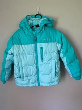 Eddie Bauer Two-Tone Teal & Aqua Kids Puffer Jacket with Hood